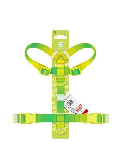 Шлей для собак Nylon Recycled анатомическая H-образная с QR-паспортом, пластиковый фастекс, S салатовая (47515) WAUDOG Nylon Recycled анатомічна H-подібна з QR-паспортом (366703174)