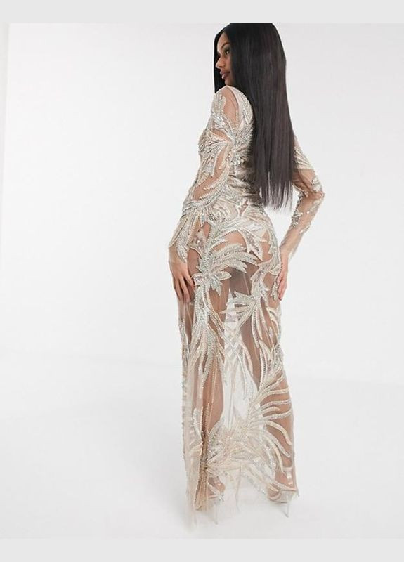 Бежевое платье макси прозрачное с отделкой A Star Is Born