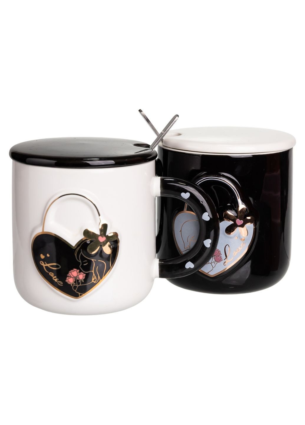 Парные чашки фарфоровые Love 400 мл с ложками Yiwu (373639659)