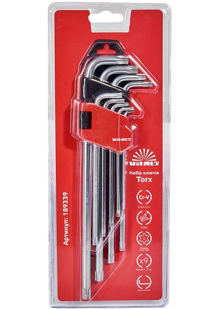 Набір ключів подовжених шестигранних Master Torx Т10-Т50 9 шт (189339) Vitals (302664148)