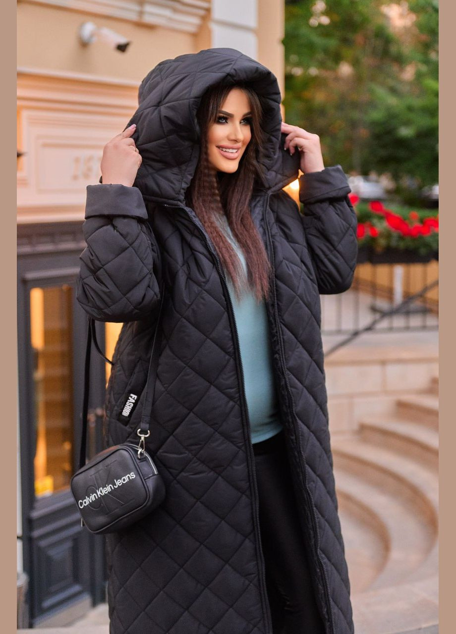 Черная зимняя женская теплая куртка с капюшоном цвет черный New Trend