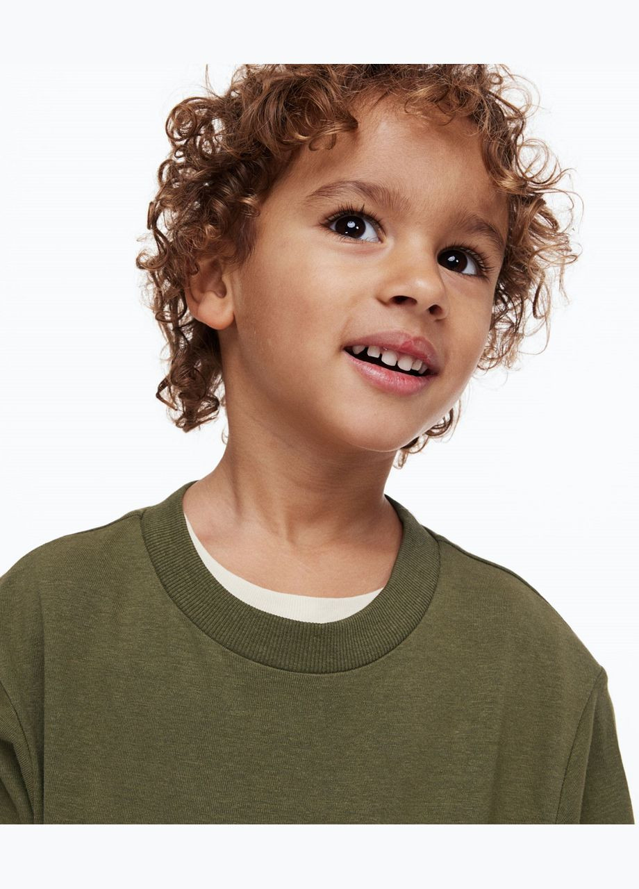 H&M свитшот тонкий для мальчика 134-140 см однотонный хаки повседневный хлопок