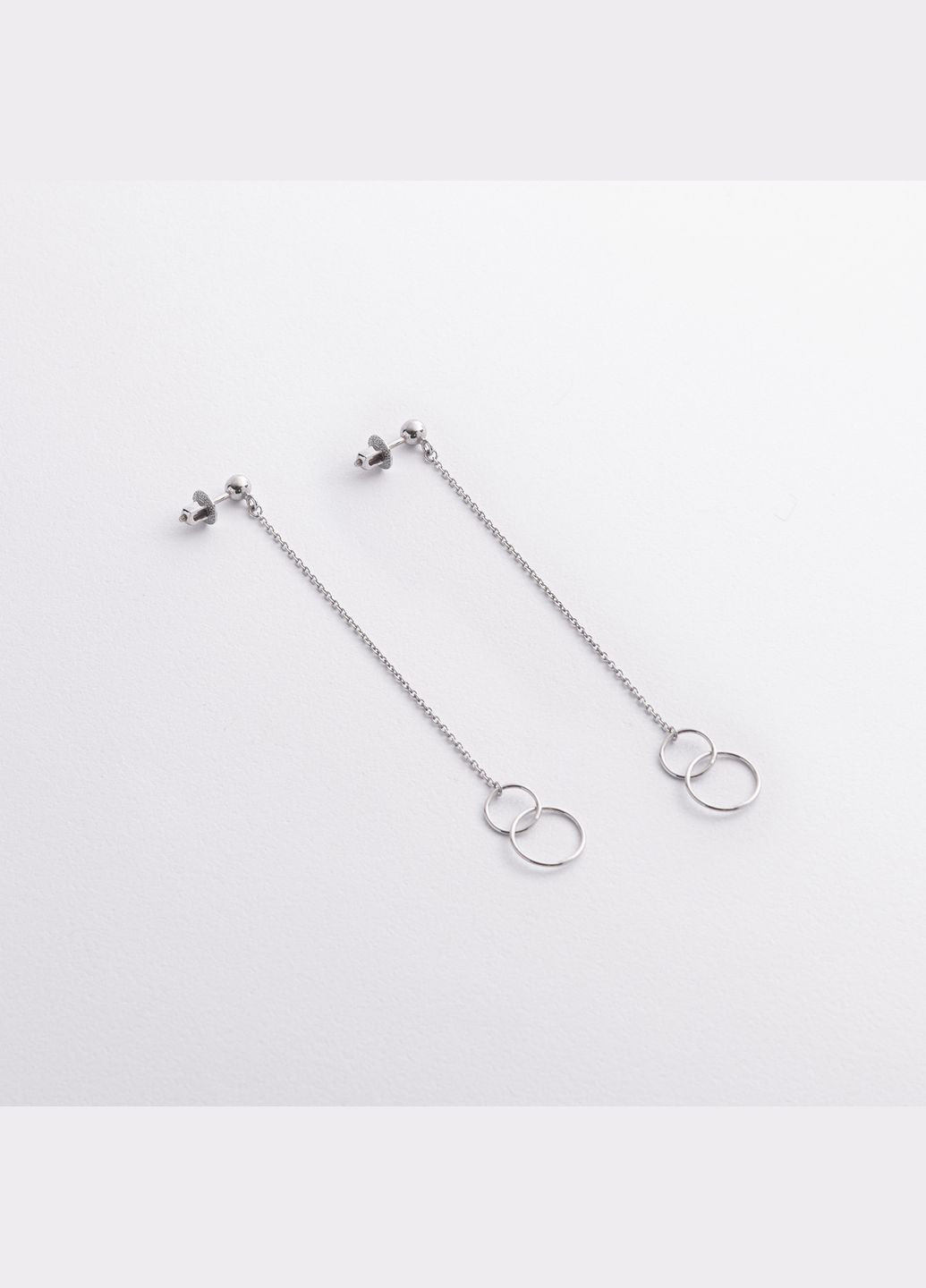 Срібні сережки - пусети Кільця на ланцюжку 40013 Oniks (347193640)