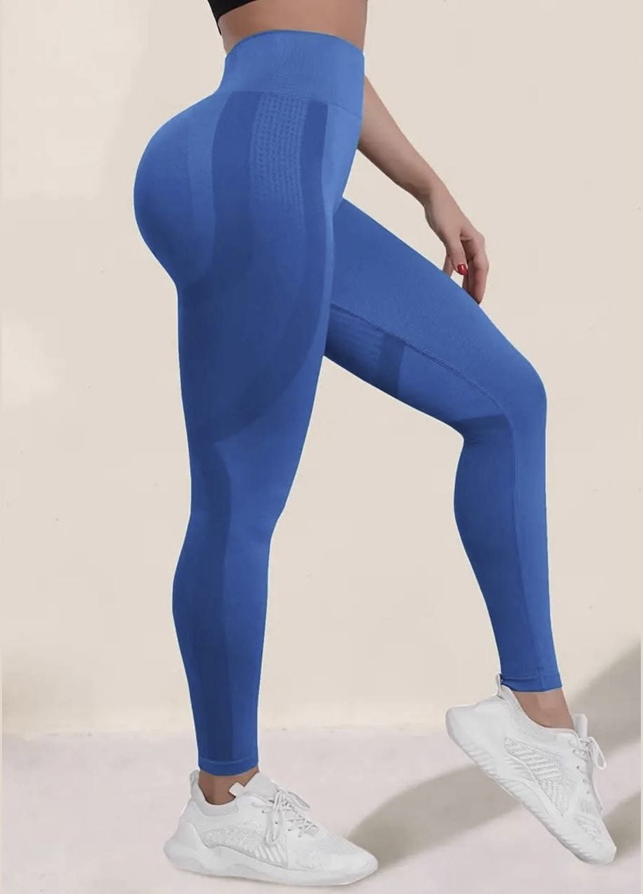 Синие бесшовные спортивные леггинсы с пуш-ап эффектом, лосины для фитнеса. No Brand