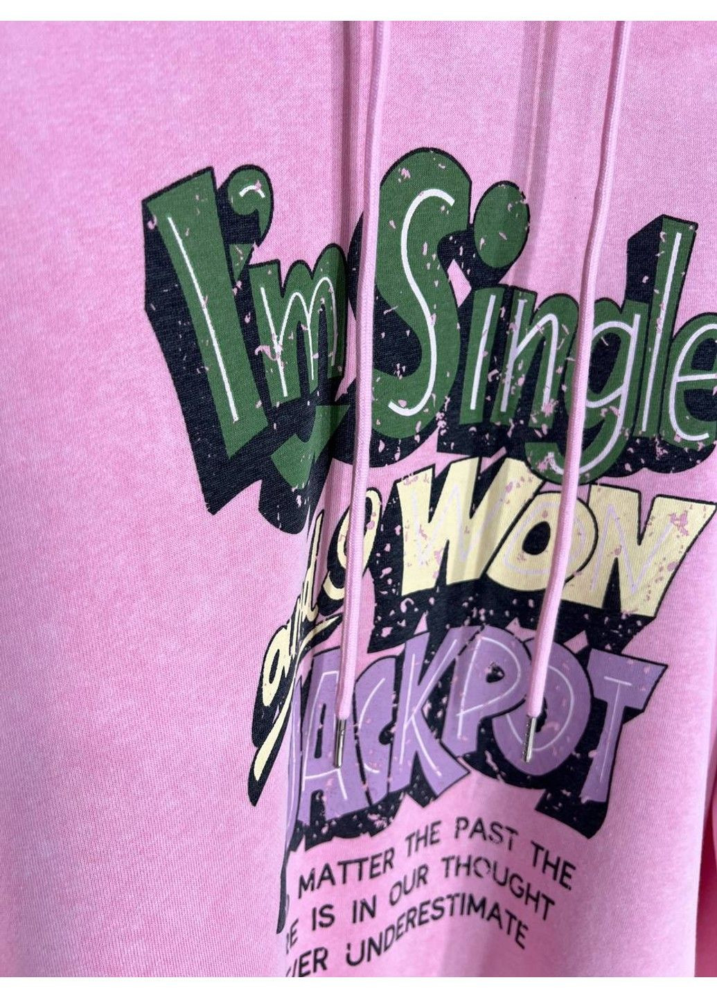 Рожевий худі жіночий a-n 25040 подовжений оверсайз з капюшоном варений тай дай кольоровий напис попереду one size (316806733)