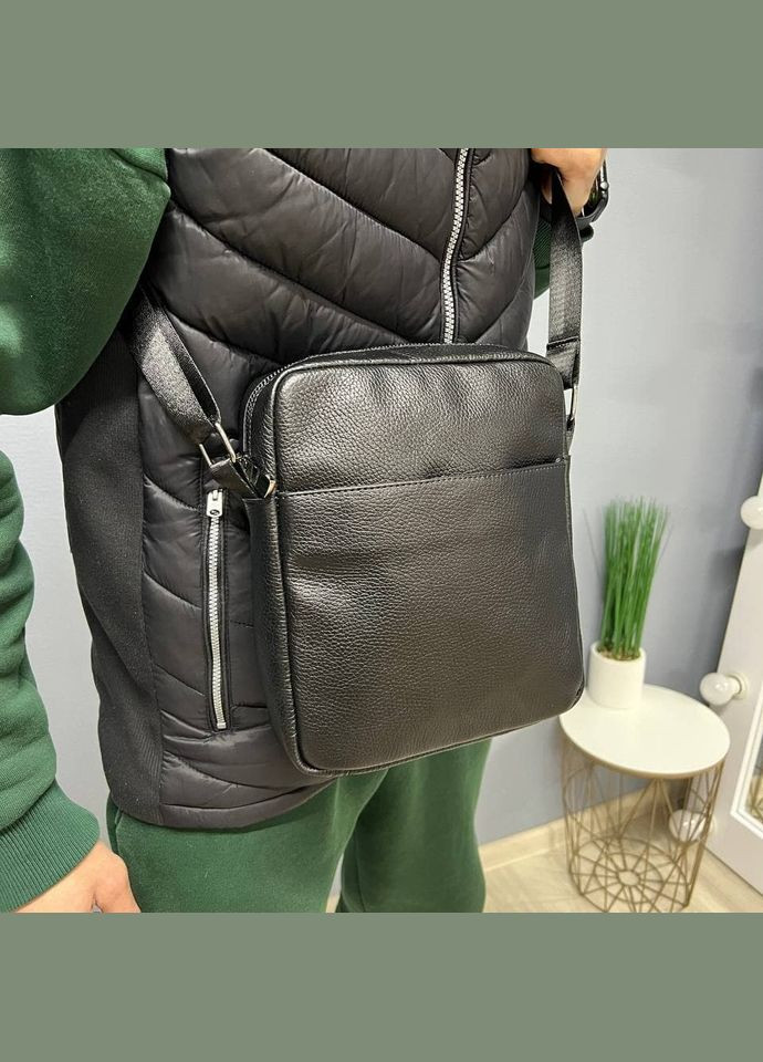 Чоловіча сумка через плече, барсетка з натуральної шкіри містка, чорна No Brand (354722029)