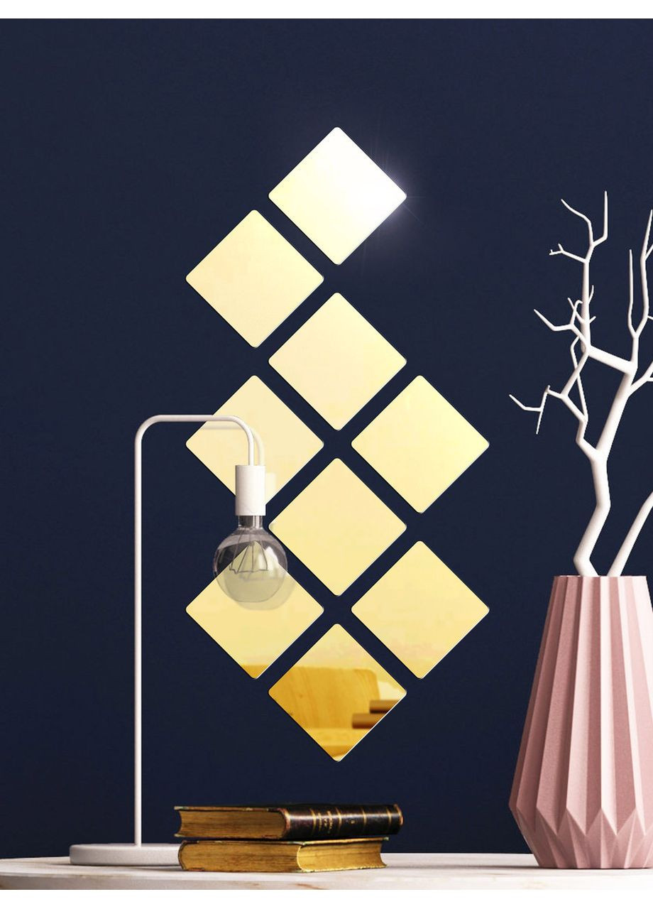 Дзеркальні акрилові наклейки інтер'єрні на самоклейній основі Квадрати 15х15 см 9 шт. Ваша Світлість (366334617)