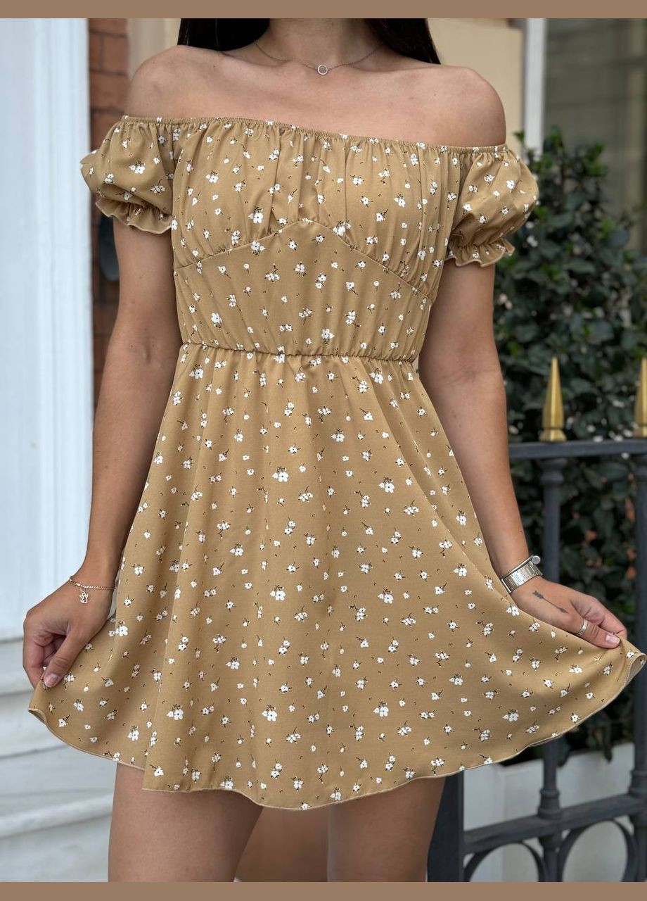 Бежевое праздничный, деловое, повседневный, кэжуал платье женское No Brand однотонное