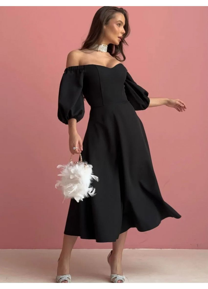 Черное вечернее платье а-силуэт Annita однотонное