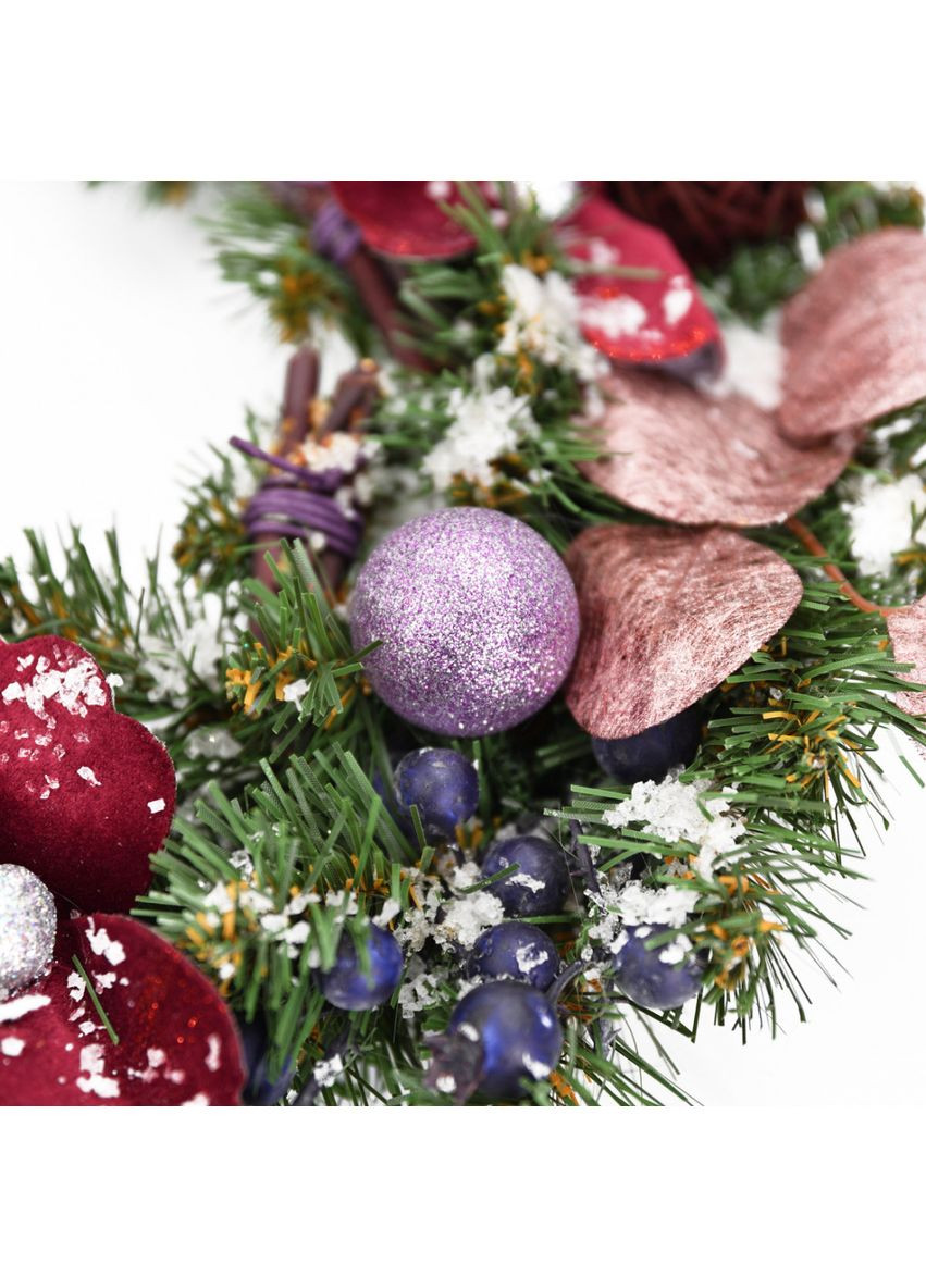 Вінок штучний різдвяний з прикрасами Камелія 904444 35 см Yes (369345437)