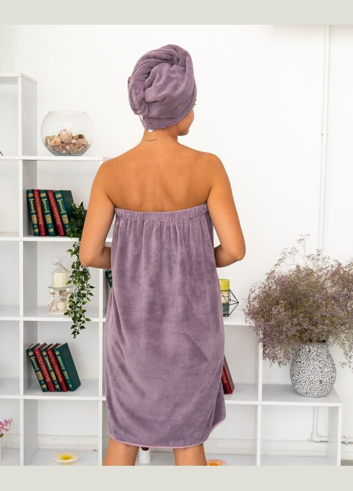 Жіночий набір для сауни 2в1 рушник + чалма мікрофібра пухнаста розмір 140х80 см колір Фіолетовий Koloco Kat (328262781)