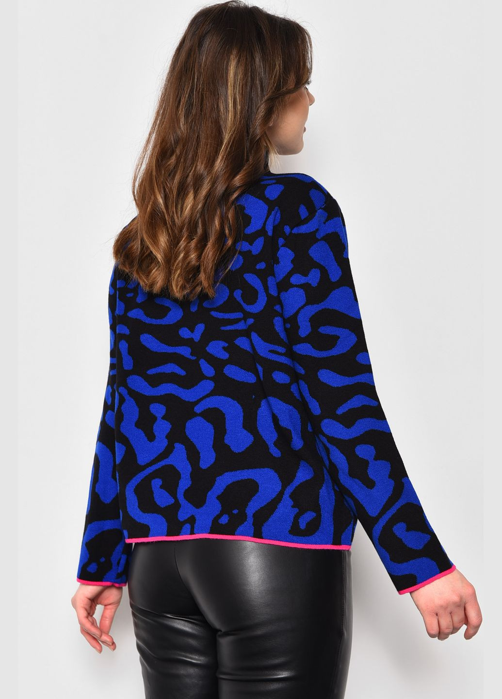 Чорний зимовий светр жіночий з принтом чорно-синього кольору пуловер Let's Shop