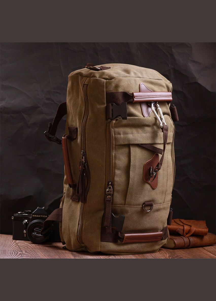 Вместительный рюкзак-трансформер в стиле милитари из плотного текстиля 22158 Оливковый Vintage (331910723)