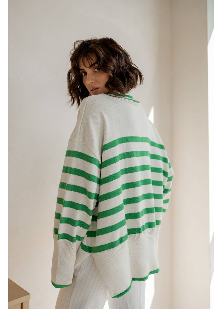 Зеленый демисезонный женский хлопковый свитер в полоску (mil506) milirud