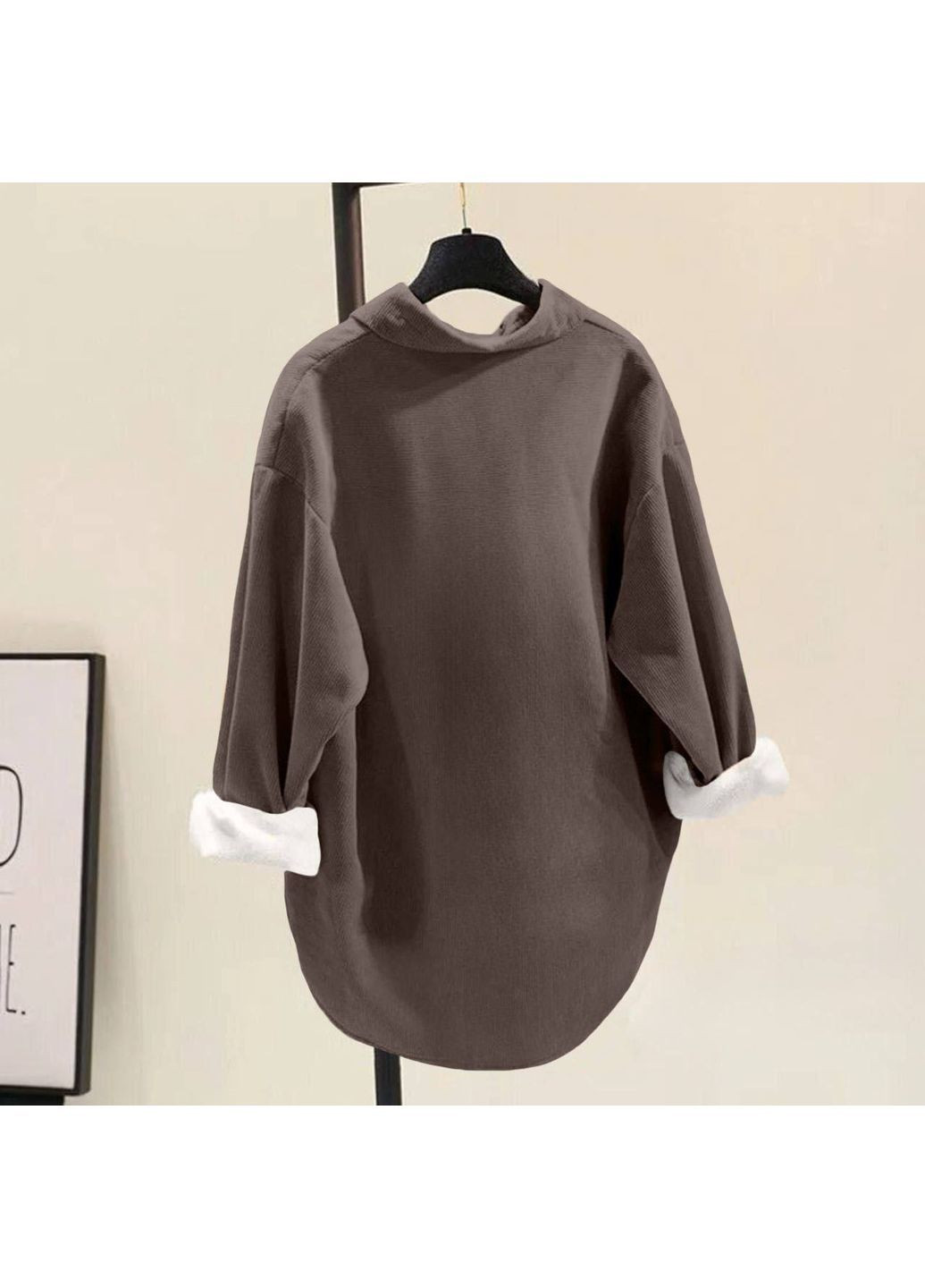 Коричневая повседневный рубашка однотонная Гермес с длинным рукавом