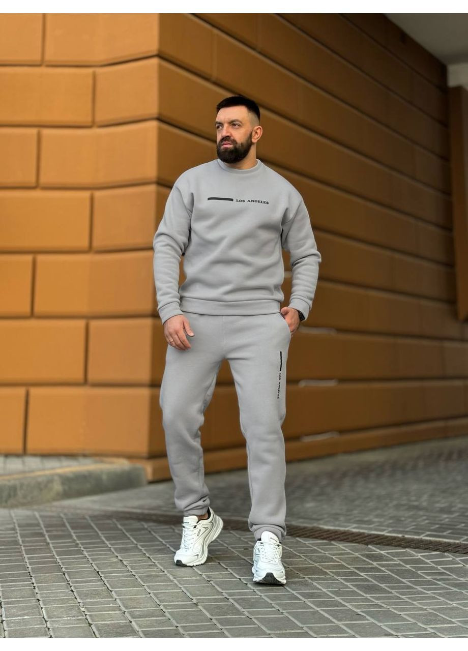 Сірий зимній трендовий чоловічий костюм для осені та зими брючний No Brand