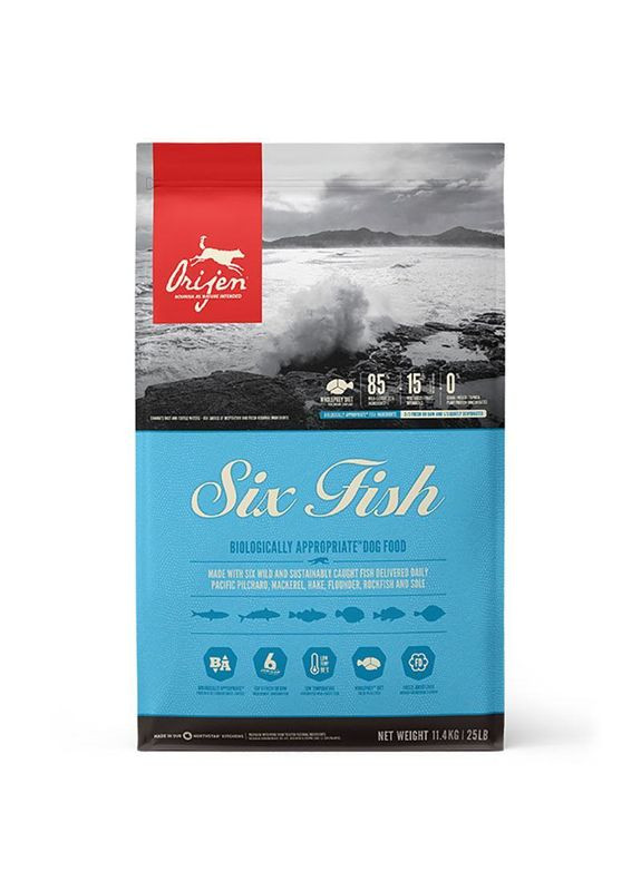 Six Fish Dog - Сухий корм з м'яса 6-ти видів риби для собак всіх порід і всіх стадій життя - 11,4 кг Orijen (327069316)