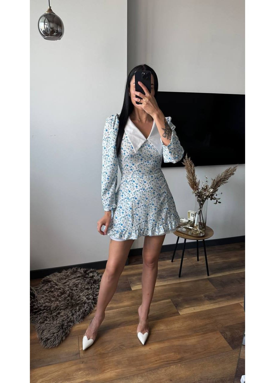 Голубое женское платье-комбинезон с цветочным принтом No Brand