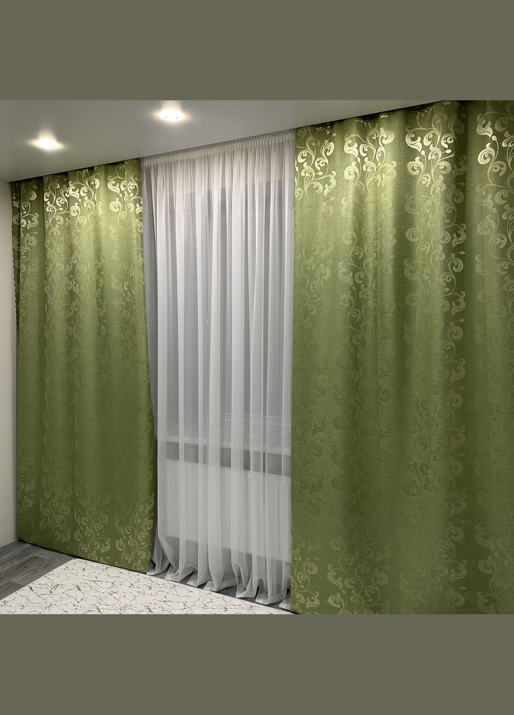 Комплект жаккардовых штор с вензельным узором — 2 шт(1.5м×2.7 м) зеленого цвета No Brand (331325824)