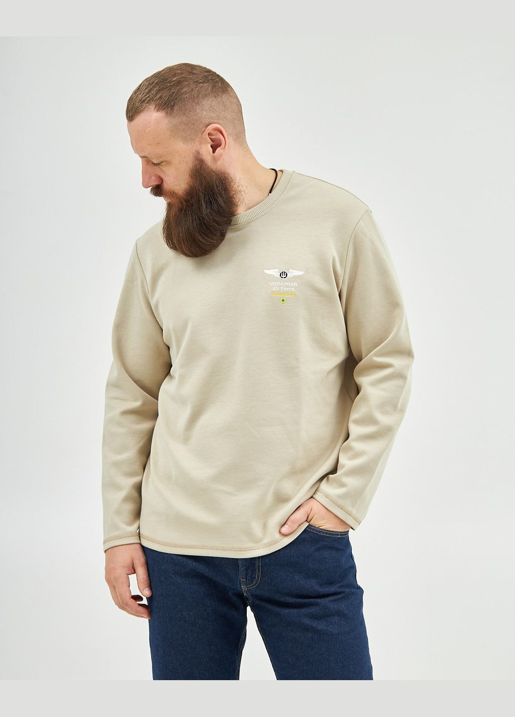 Бежевый джемпер с вышивкой ukrainian air force Olymp (363132804)