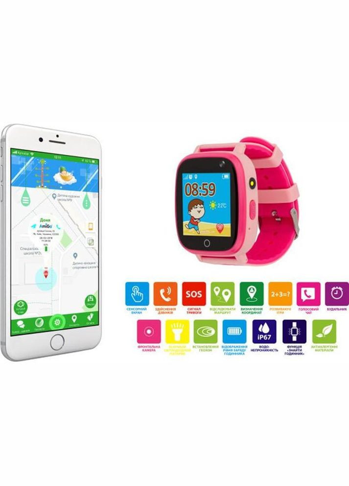 Дитячий смарт-годинник GO001 1.44" IP67, крокомір, моніторинг сну, 400мА·год, Pink Amigo (342061977)