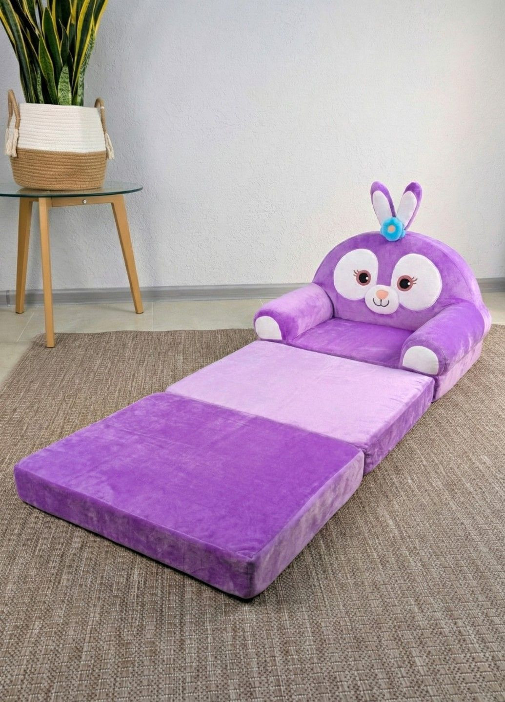 Дитяче крісло іграшка Кролик фіолетовий плюшеве розкладне в ліжечко Lalapka (372166670)