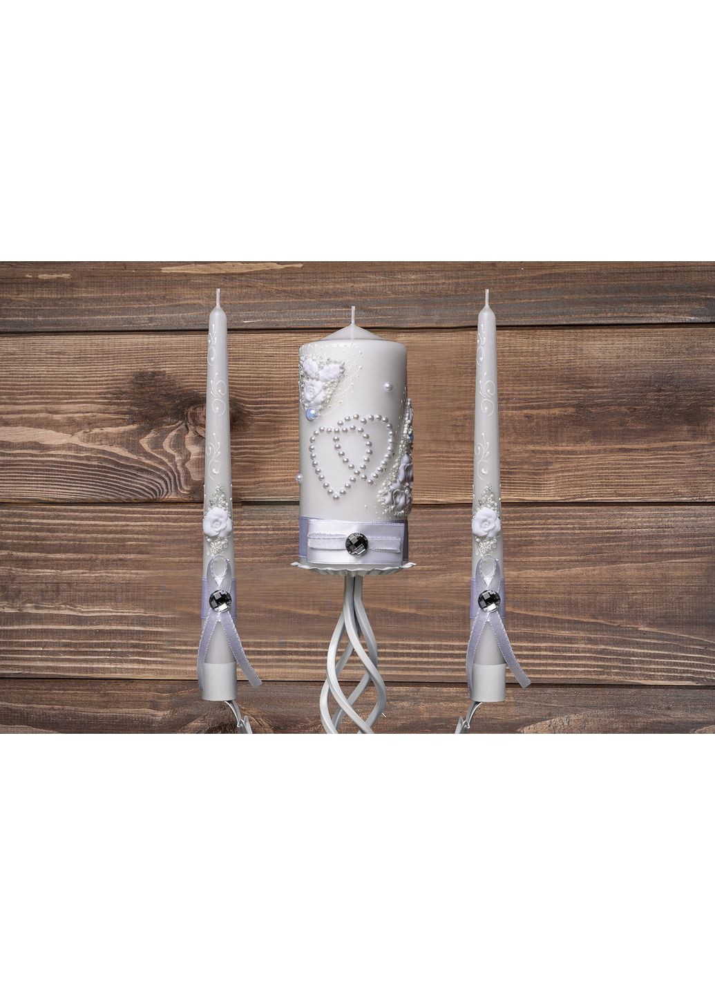 Набір весільних свічок у білому кольорі із сердечками Bispol (365722813)