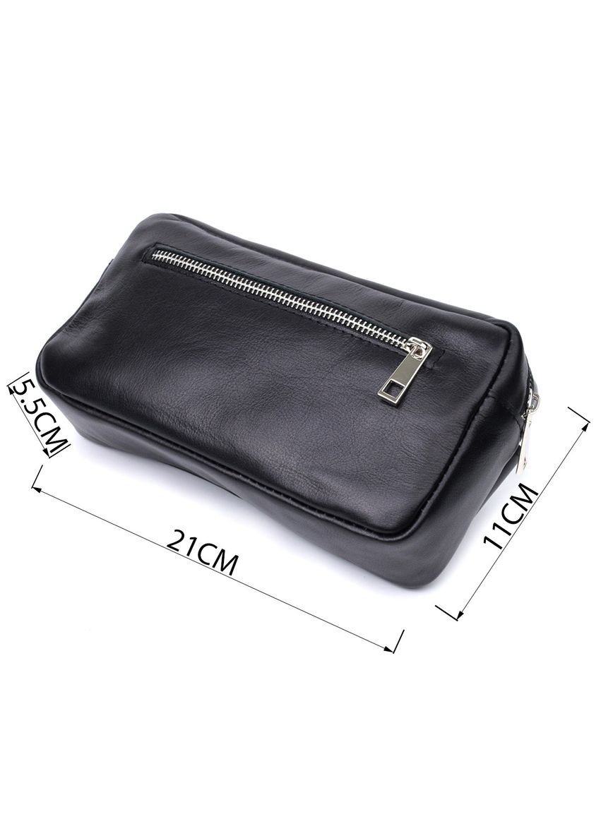 Прямокутна сумка-бананка для чоловіків із натуральної глянсової шкіри 22825 Чорна Shvigel (305768371)