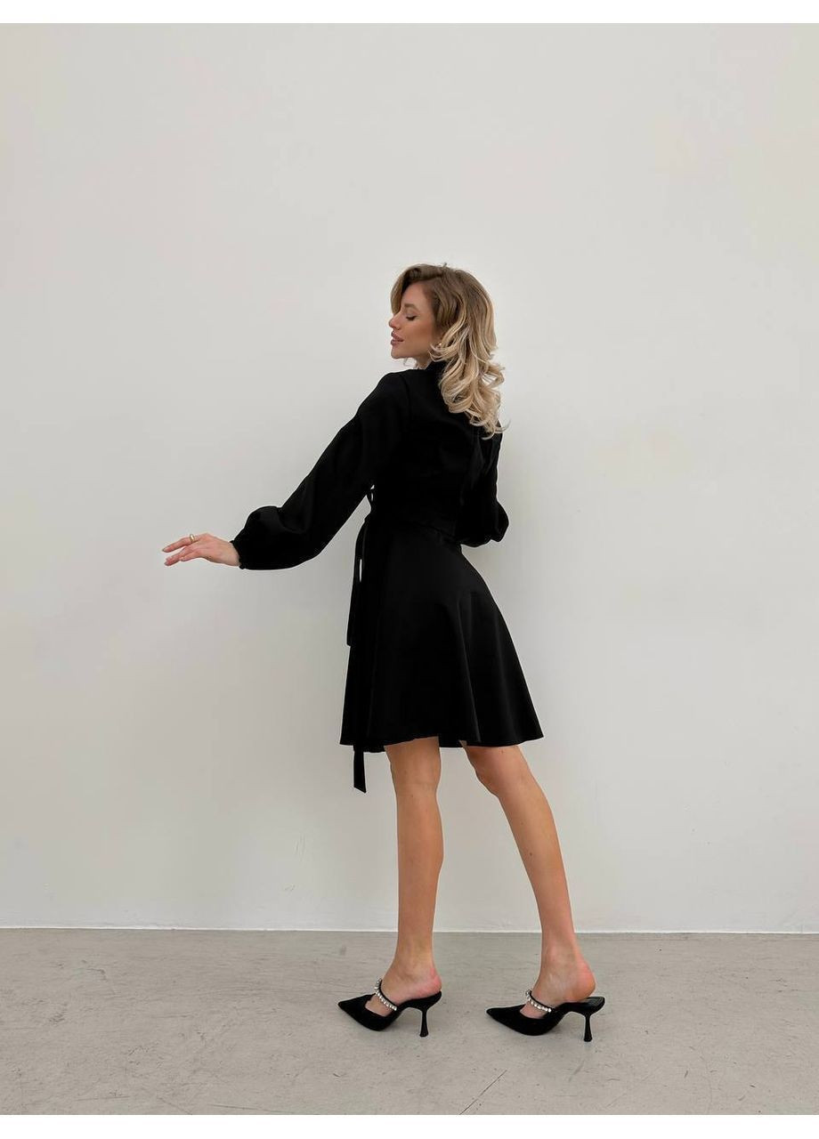 Чорна вечірня, ділова, повсякденний, кежуал жіноча сукня на запах No Brand однотонна