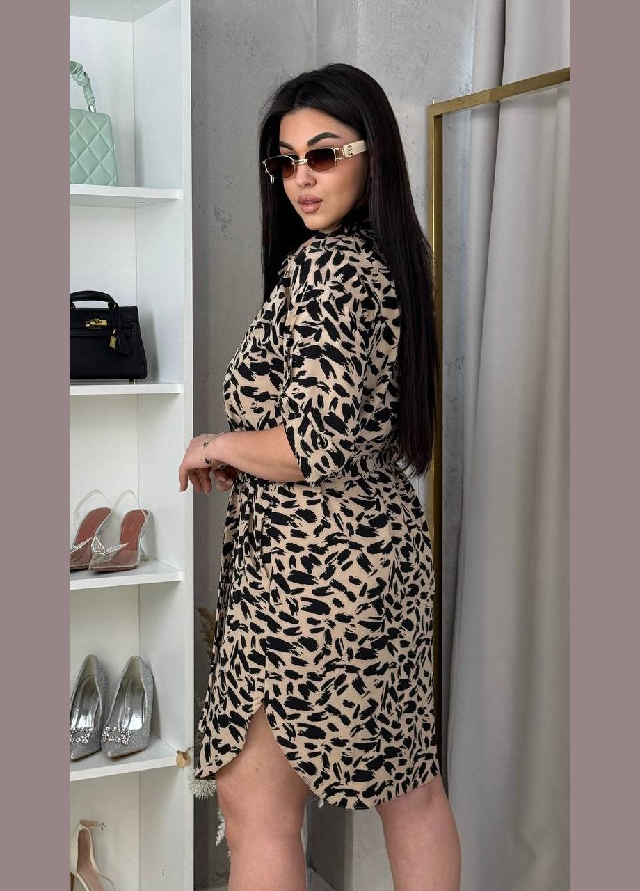 Бежевое платье-рубашка No Brand