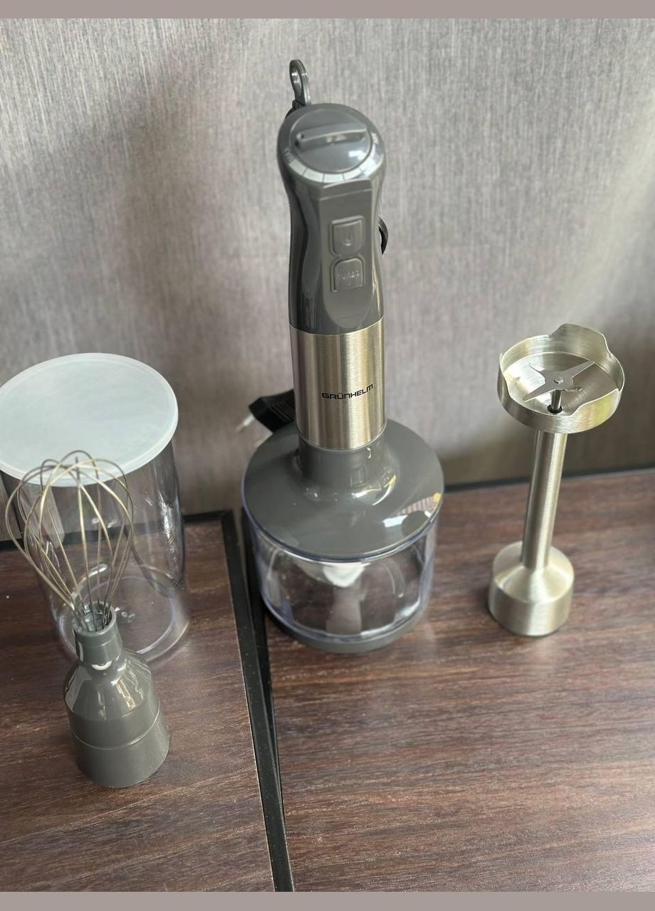 Блендер занурювальний EBS-1102SS набір міксер блендерний подрібнювач блендер Сірий 1000 Вт Grunhelm (311952086)