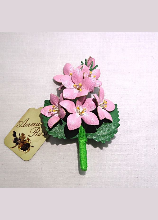 Брошь цветок из кожи ручной работы букет "Розовые Колокольчики" No Brand (349843361)