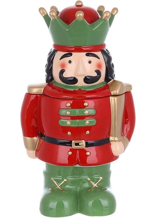 Банка для сладостей Щелкунчик 1,5л керамическая красная с зеленым для печенья и конфет новогодняя BonaDi (368978317)