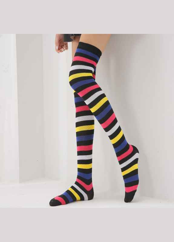 Чулки хлопковые с разноцветными полосами черные No Brand (308976944)