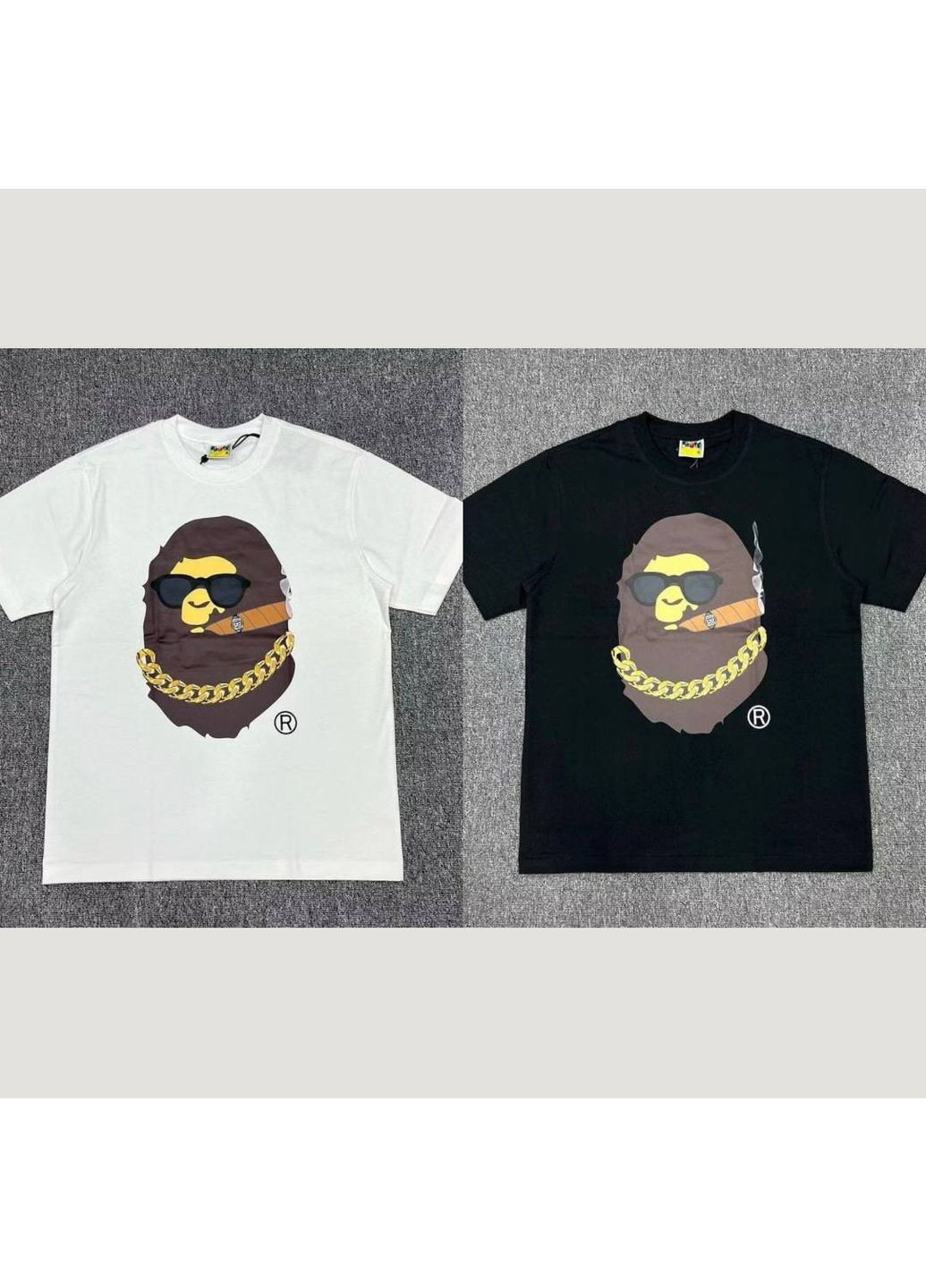 Белая футболка черная с передним серым принтом "балаклавой", в стиле bape a bathing ape grand turismo No Brand