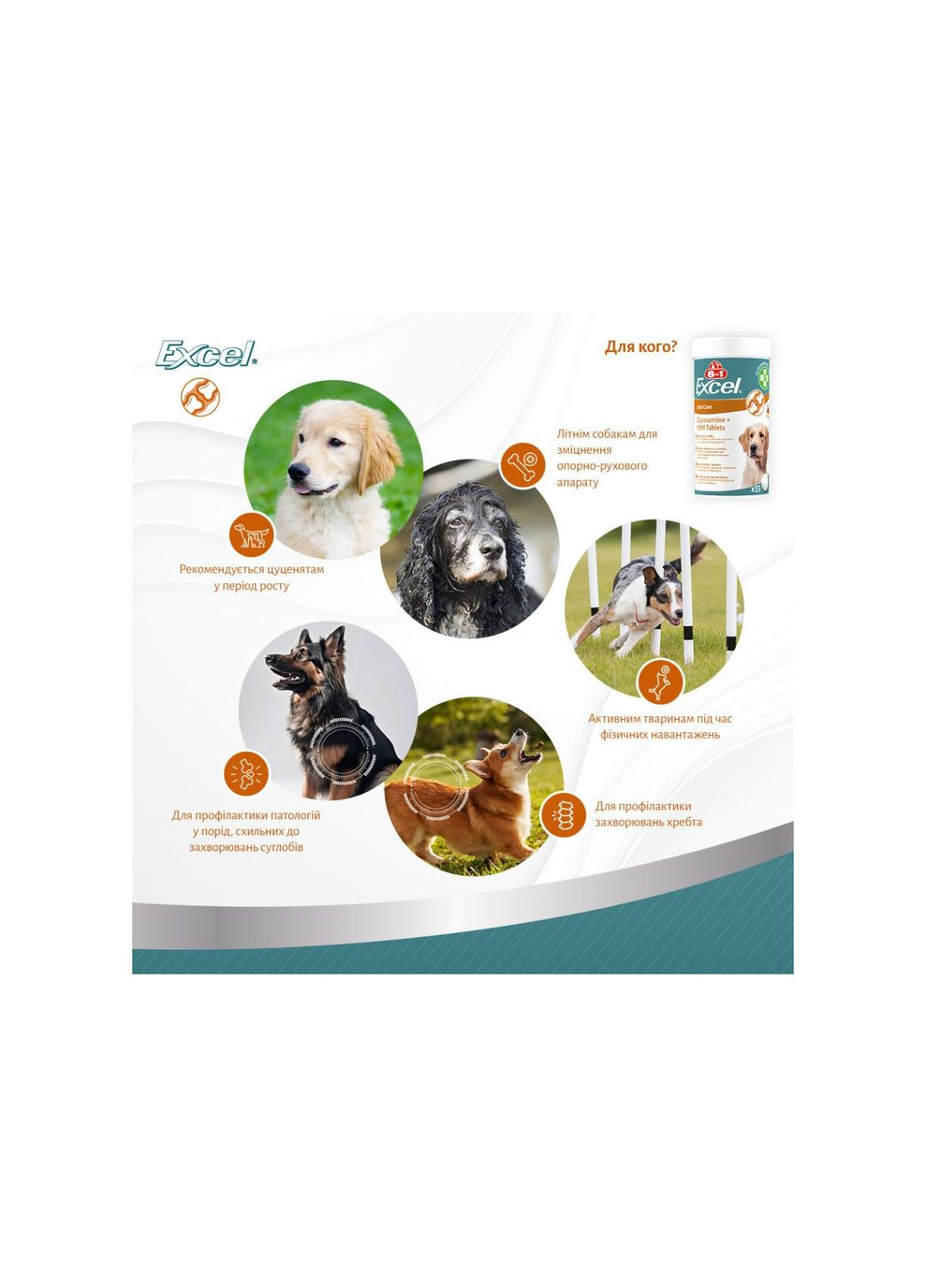 Витамины для щенков и взрослых собак Excel Glucosamine + MSM для суставов 55 шт 8in1 (336328908)