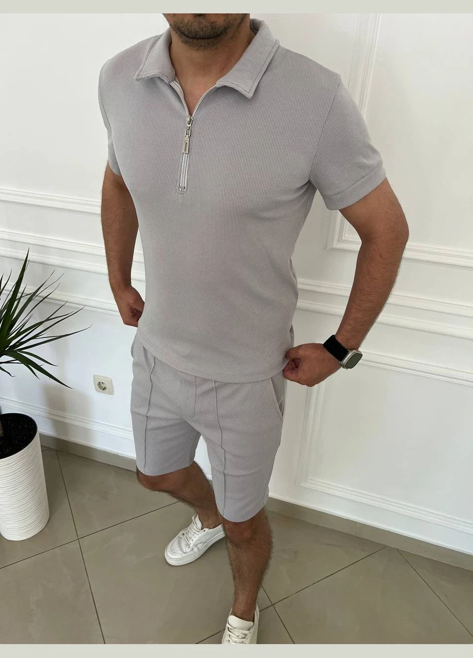 Світло-сірий літній чоловічі костюм з шортами FINO Mode