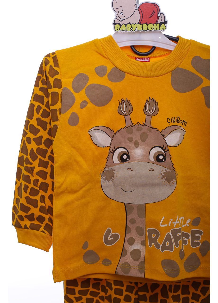 Жовта піжама з довгим рукавом з жирафіком жовта. 110 см (43101) Cikibom