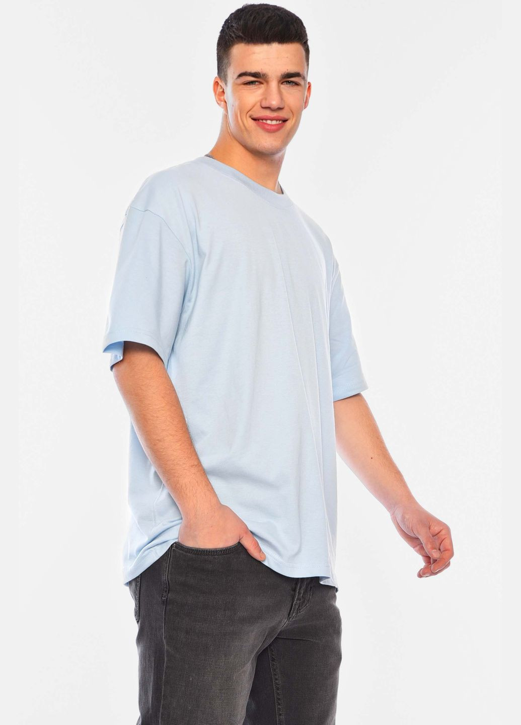 Голубая футболка мужская полубатальная однотонная голубого цвета Let's Shop
