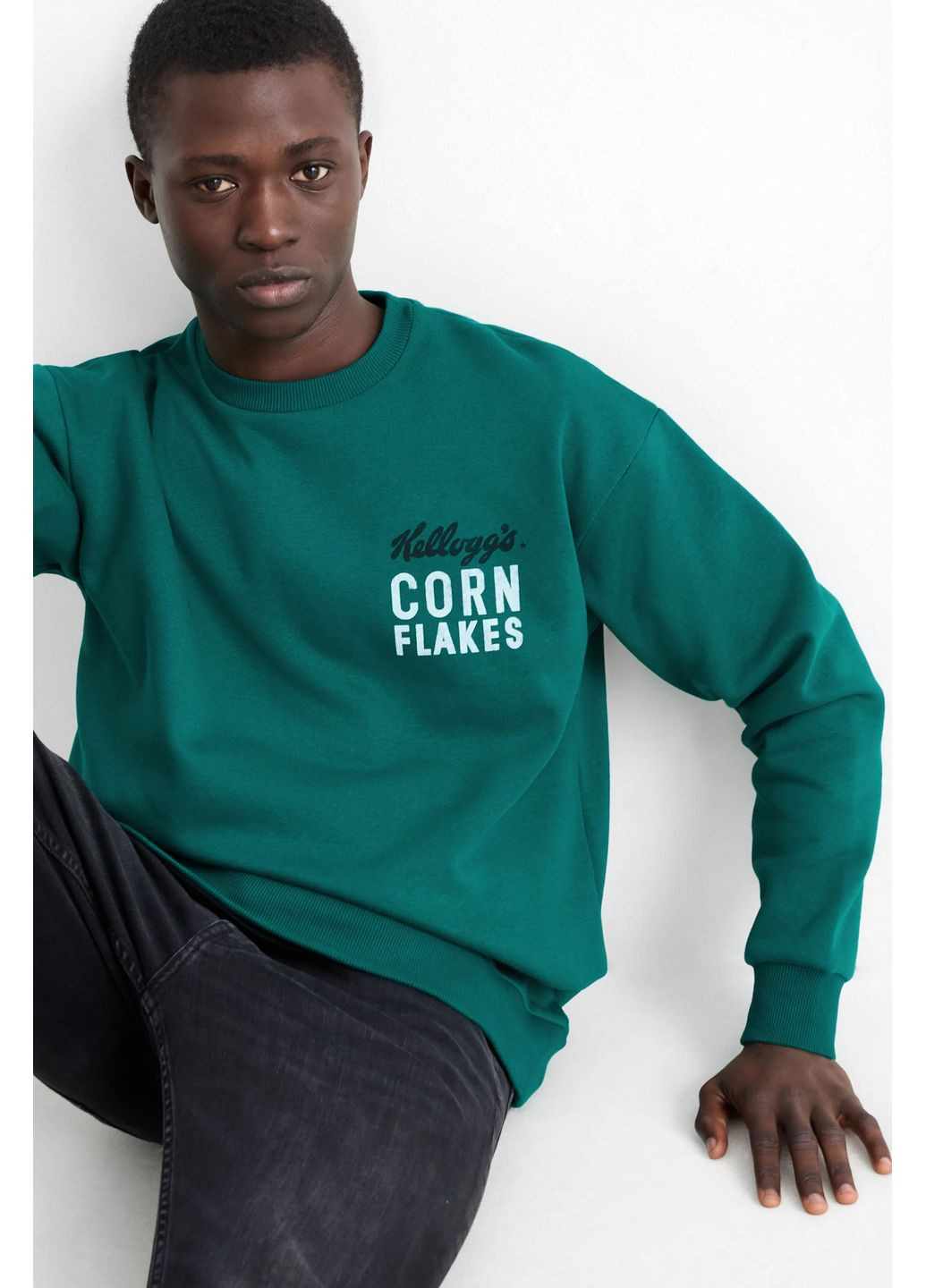 Зелений світшот з бавовни C&A однотонний (370339863)