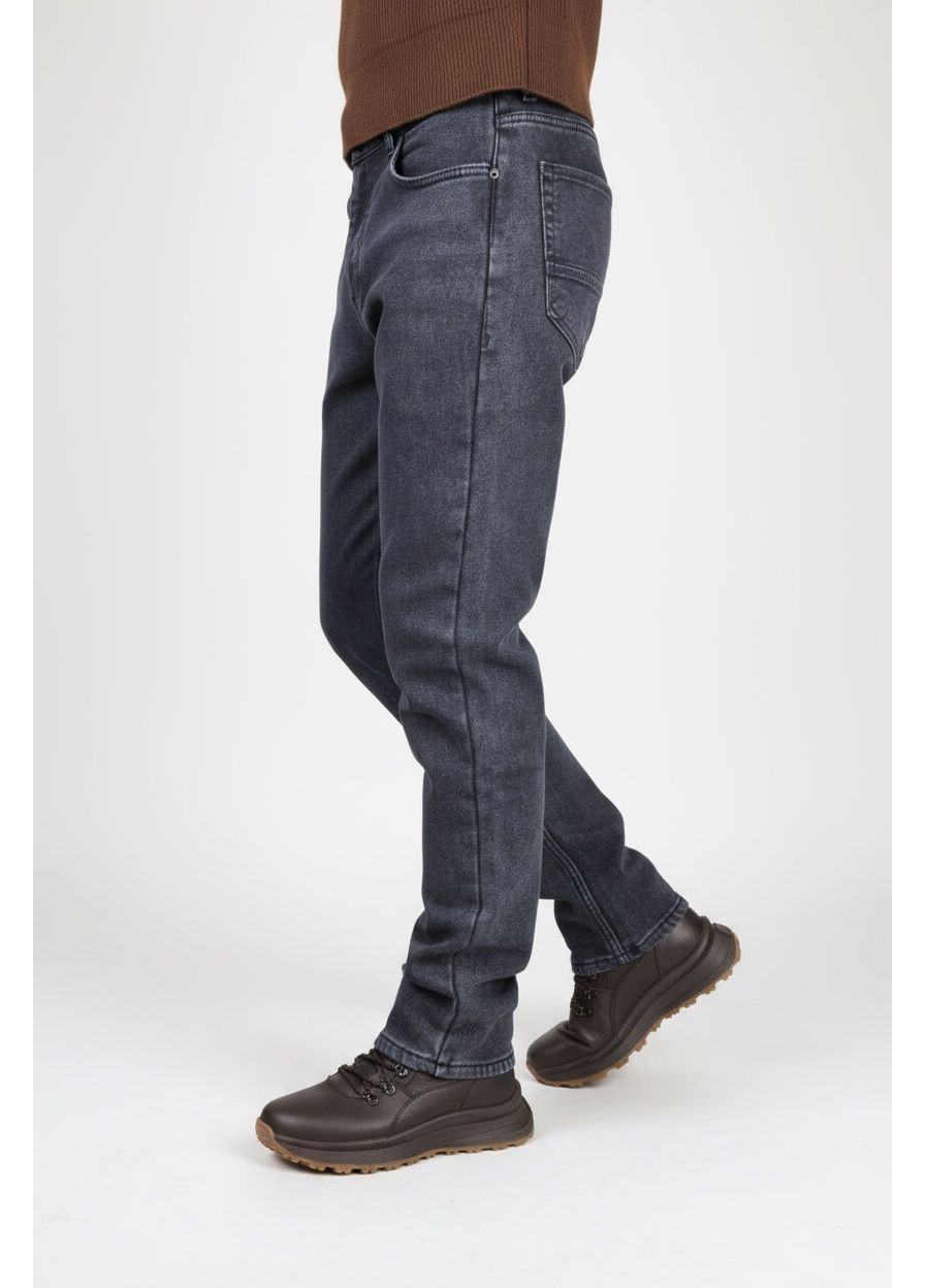 Серо-синие зимние прямые утеплённые мужские джинсы на флисе X hey