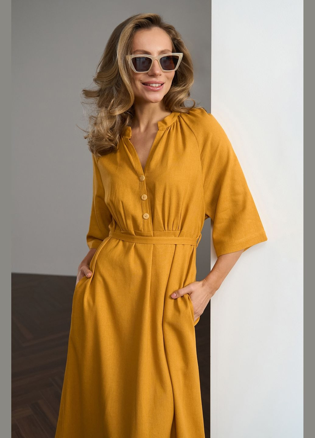 Гірчична сукня в стилі армпір Triko Bakh однотонна