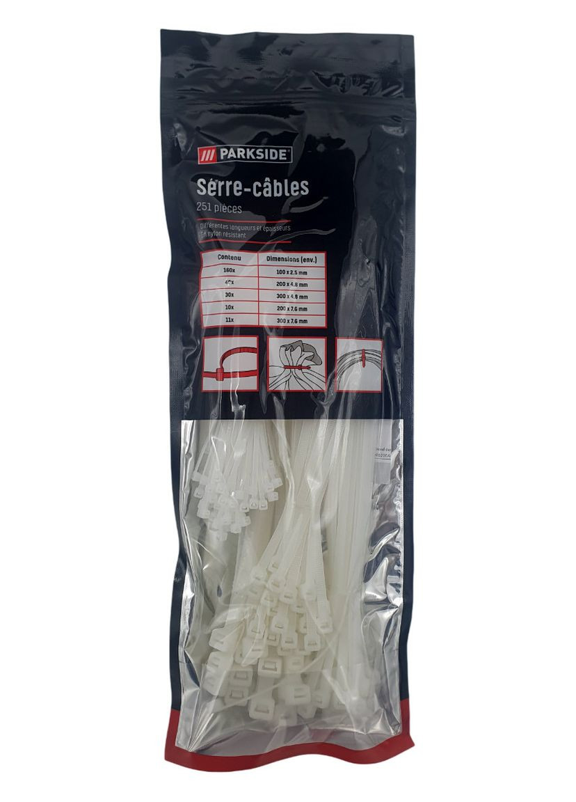 Кабельные стяжки (хомуты) из нейлона, набор 251 шт. Parkside (362045950)