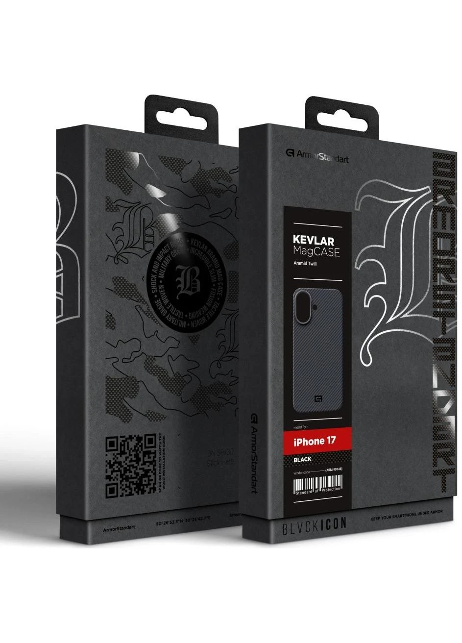 Чехол для мобильного телефона BlackIcon Aramid Twill MagCase Apple iPhone 17 Black (ARM90148) ArmorStandart (390930175)