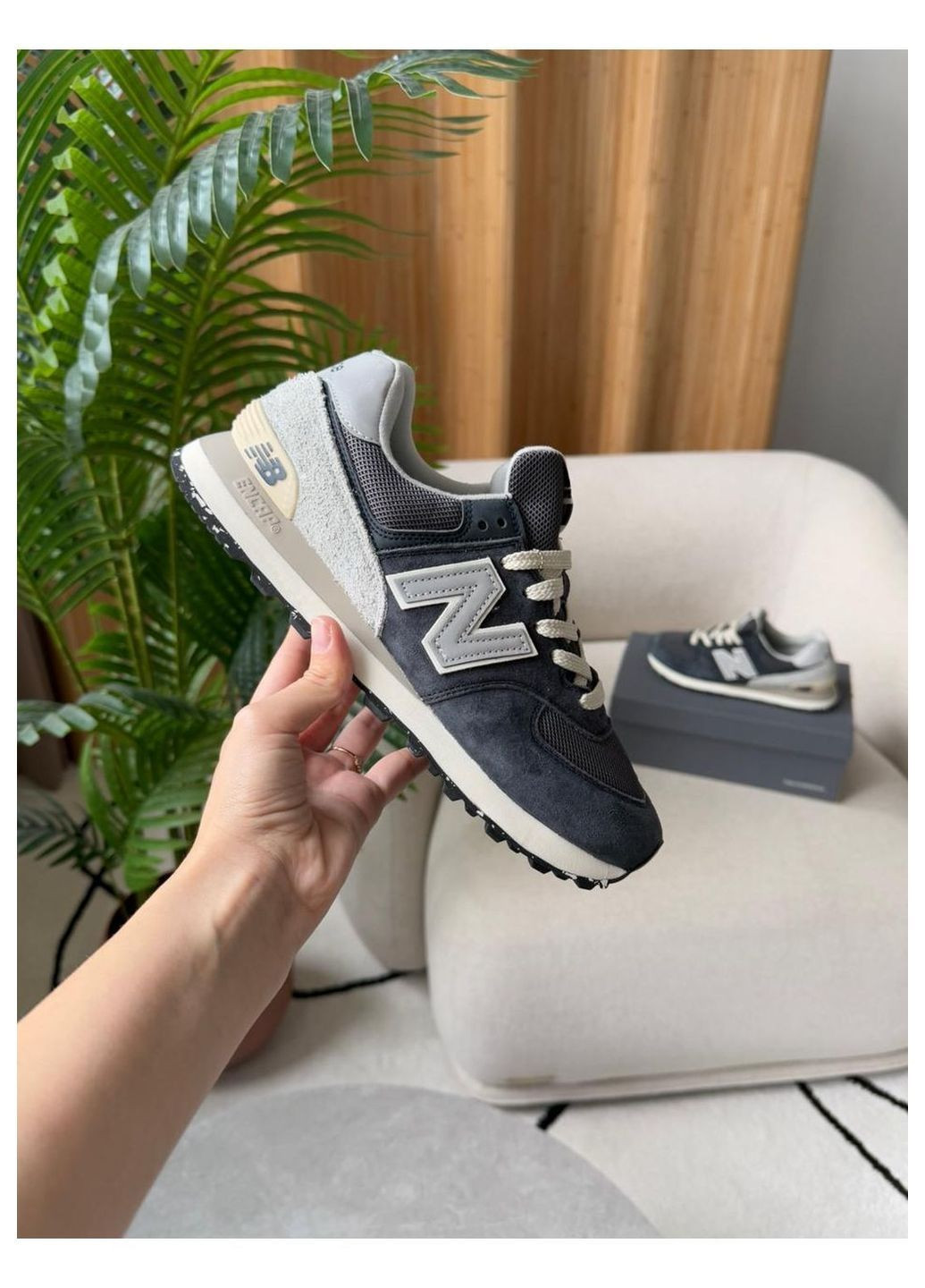 Серые демисезонные кроссовки мужские new balance No Brand 574 Classic Dark Blue/Grey/White