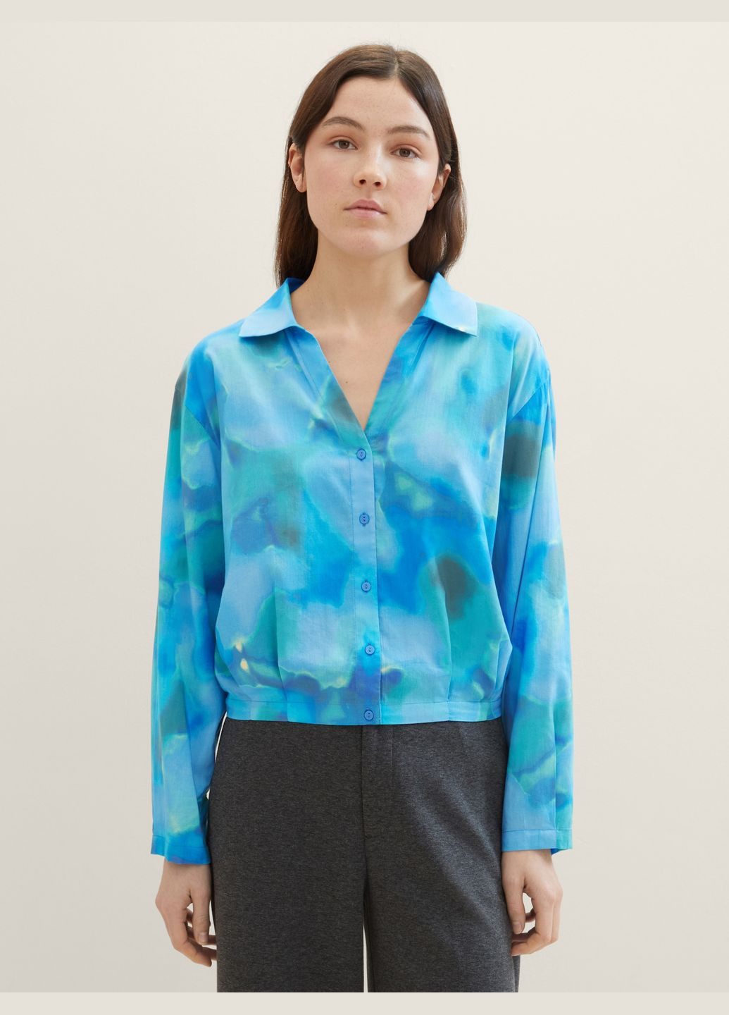 Голубой кэжуал рубашка с абстрактным узором Tom Tailor