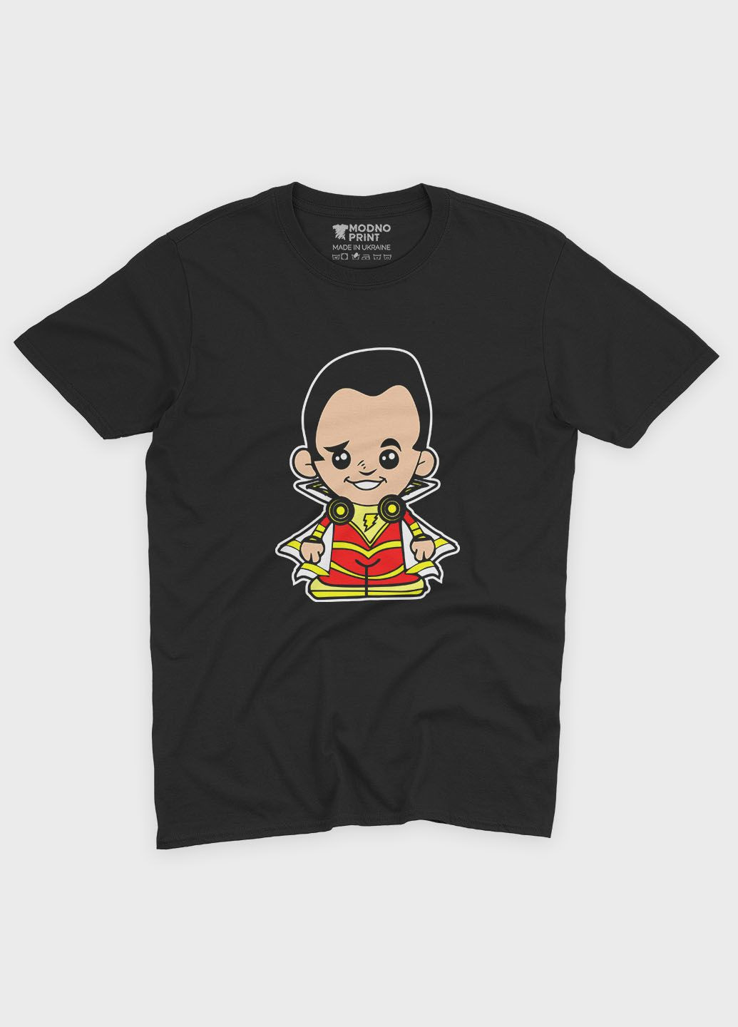 Черная демисезонная футболка для мальчика с принтом супергероя - шазам (ts001-1-bl-006-012-002-b) Modno