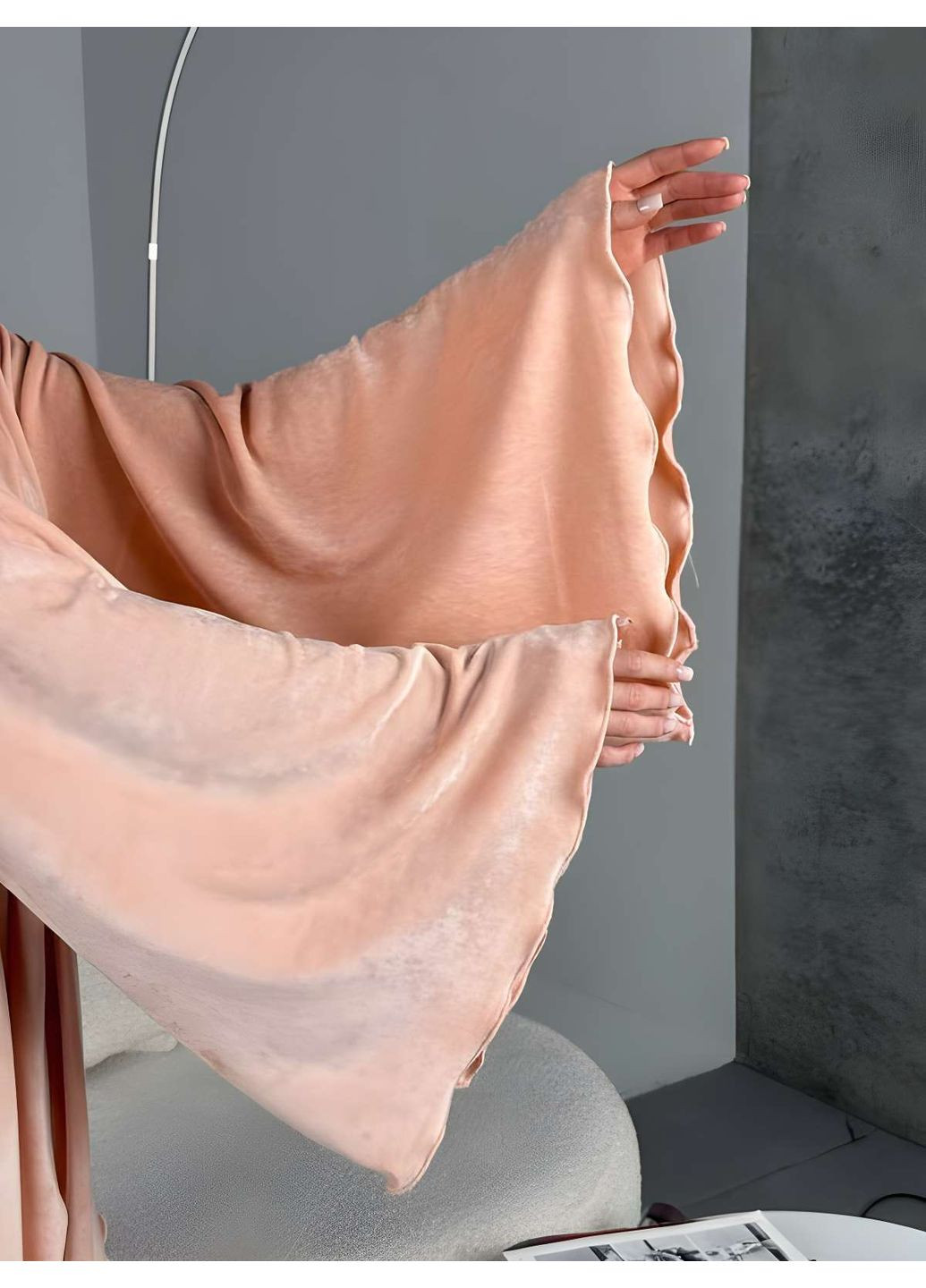 Жіночий короткий велюровий халат міні кімоно із широкими рукавами персиковий Україна (371372771)