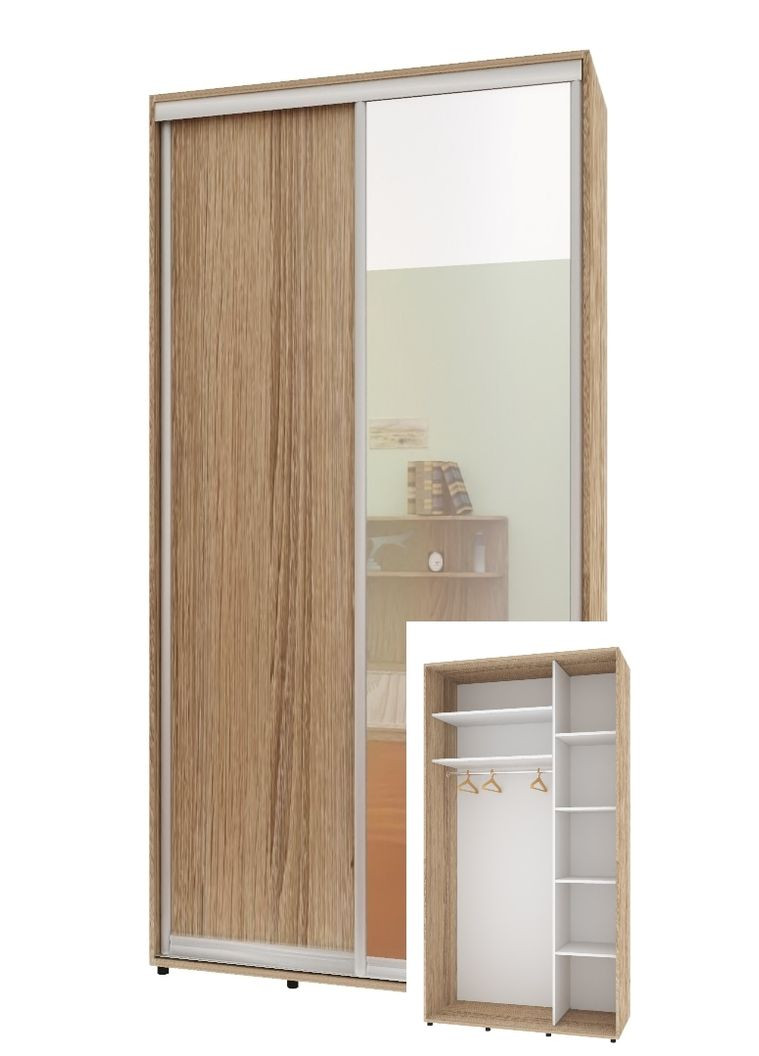Шафа-купе дводверна 90*60*240 см Натуральний ДСП + Дзеркало Стандарт Комфорт Меблі (360473409)