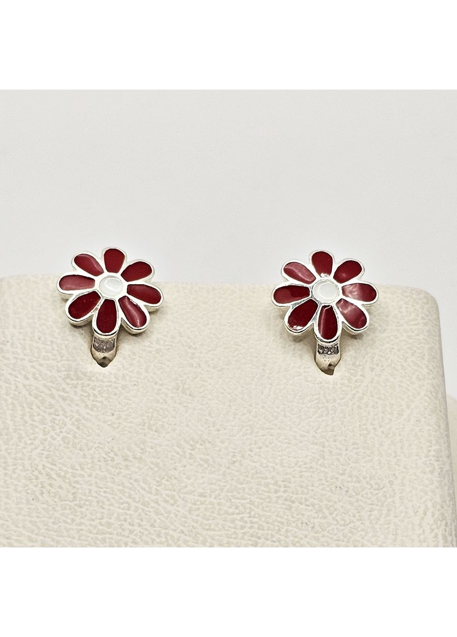Серьги серебряные с ювелирной красной эмалью "Ромашки" 1,7 г No Brand (369737300)